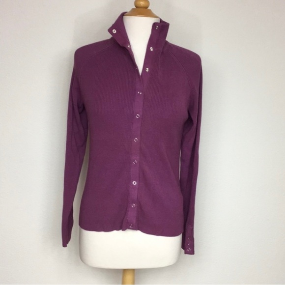 1775 Womens Mauve High Collar Ribbed Snap Button Long Sleeve Knit Top Size Large - Picture 2 of 14